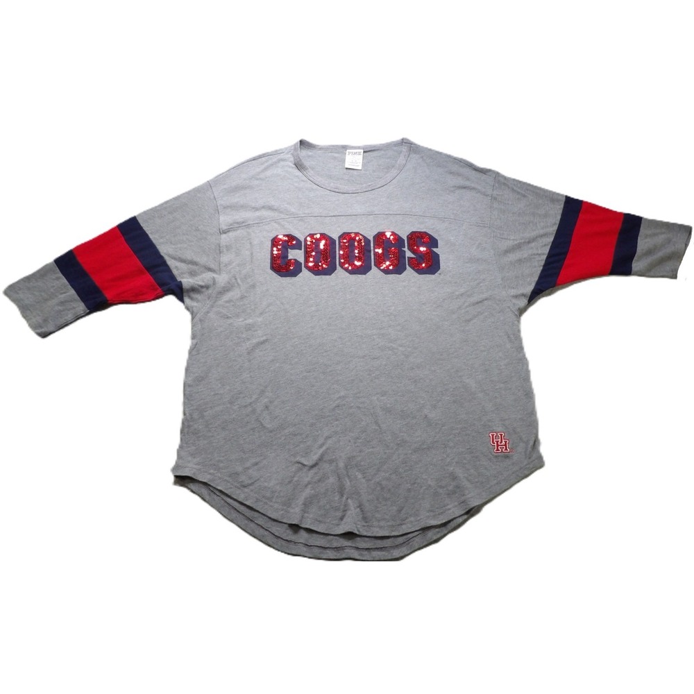 Victorias Secret PINK University of Houston Coogs Sequin Jersey Gray M Women Top